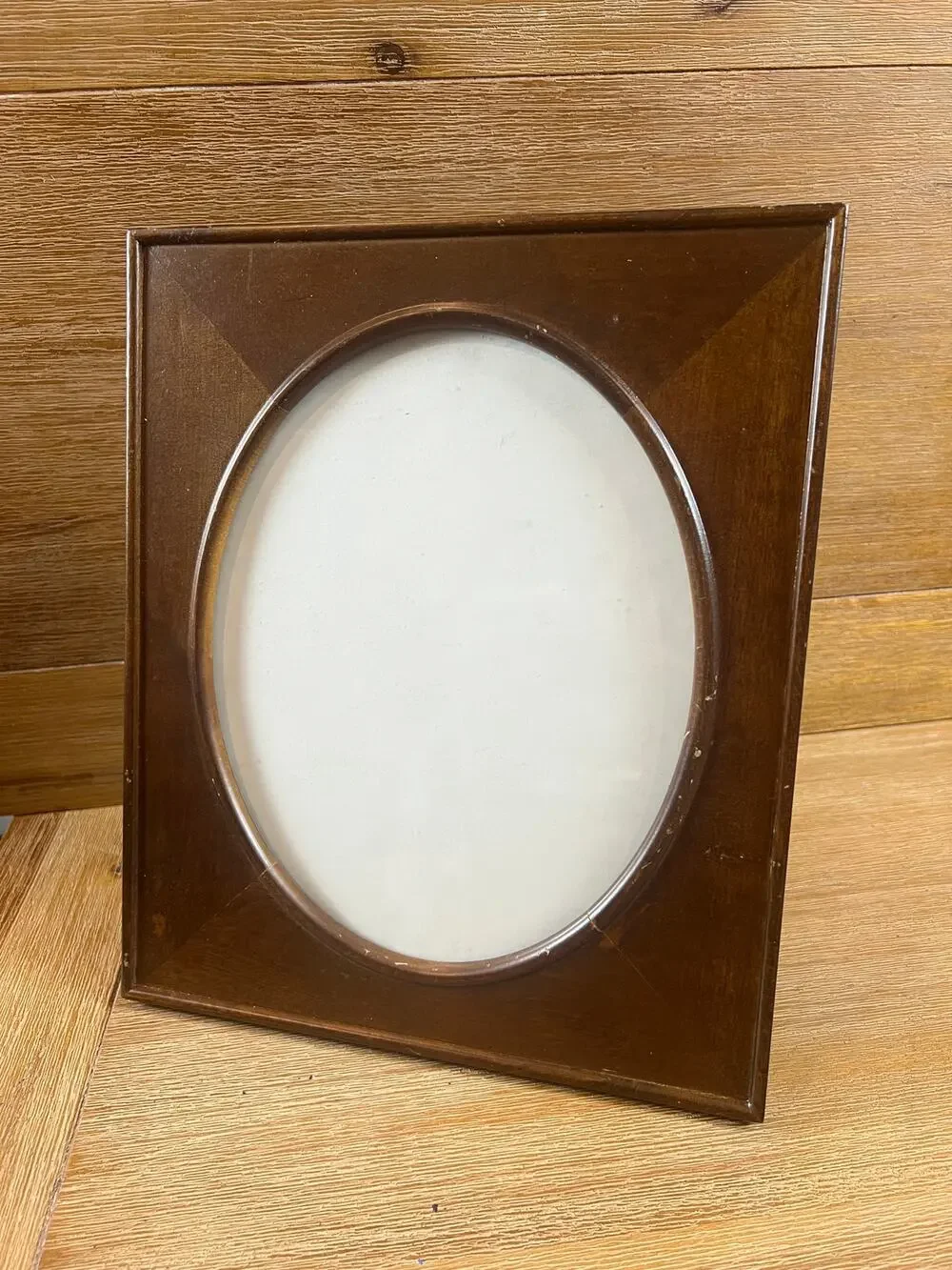 VTG Y2K Wood Oval Picture Frame Brown Veneer Desktop Easel Frame Fits 8x10 Photo